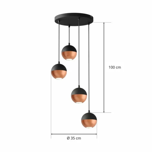 HELAM Suspension Midnight en noir/cuivré 4 lampes ronde| Suspensions Led|Suspensions