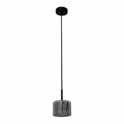 Lindby Suspension Rilea, noir, verre fumé, lentille, 4200K| Suspensions Led|Suspensions