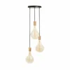 Tala Suspension Triple Pendant ronde, E27 claire, noir/chêne| Suspensions Led|Suspensions
