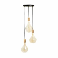 Tala Suspension Triple Pendant ronde, E27 claire, noir/chêne| Suspensions Led|Suspensions