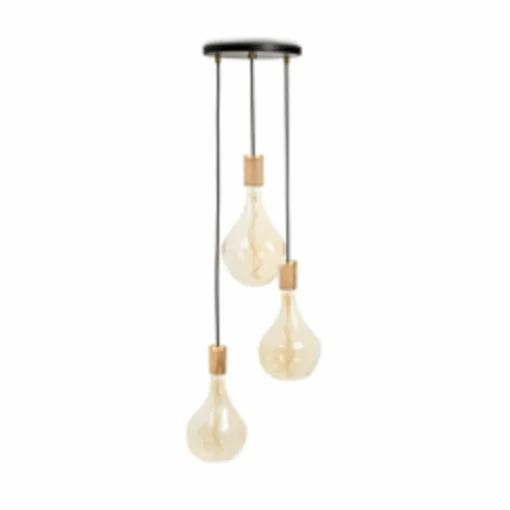 Tala Suspension Triple Pendant ronde, E27 claire, noir/chêne| Suspensions Led|Suspensions